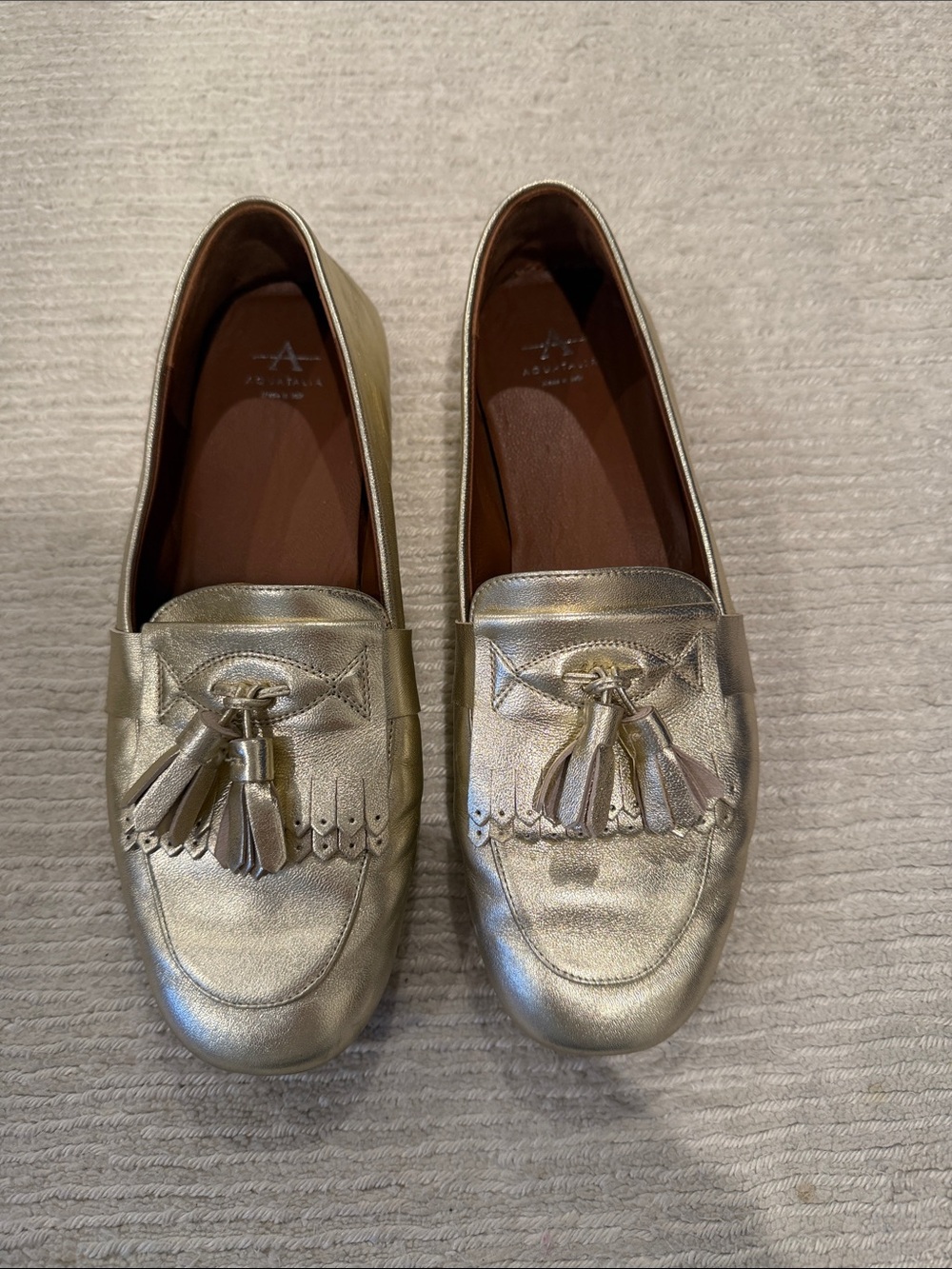 Aquatalia Metallic Gold Tassel Loafers - Women